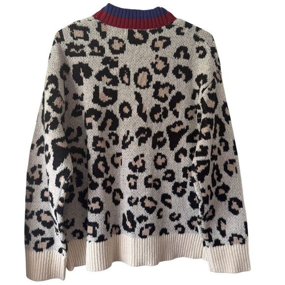 VIGOSS Women's SMALL Leopard Button Front Cardigan Neutral Pockets Ribbed Hem - Picture 3 of 6